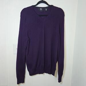 Calvin Klein Men’s Extra Fine Merino Sweater Size L Purple V-Neck Lightweight